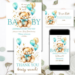 Teddy bear bearly wait baby shower thank you favor boxes