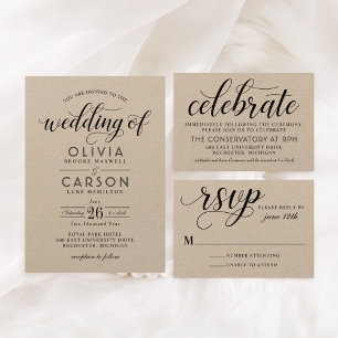 Modern Kraft and Black Script Wedding Save The Date