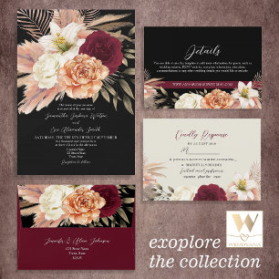 Burgundy Black Floral Wedding Menu