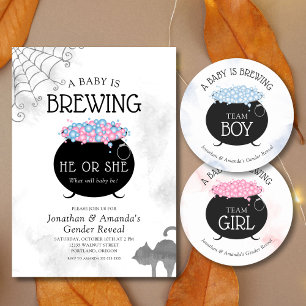 Baby Is Brewing Halloween Gender Reveal Party Invitation