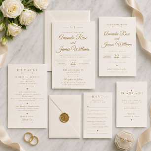Gold Minimal Look Wedding RSVP Card