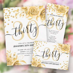 Glam Gold Floral Glitter 30th Birthday Script Favor Tags