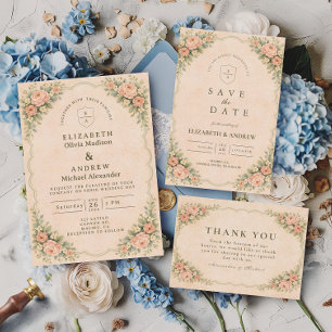 Classic Blush Rose Arch Wedding RSVP Card