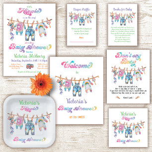 Little Hippie Tye Dye Clothesline Baby Shower Invitation