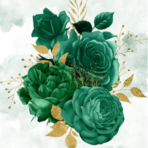 Emerald Green Peony Gold Wedding Shower Invites 