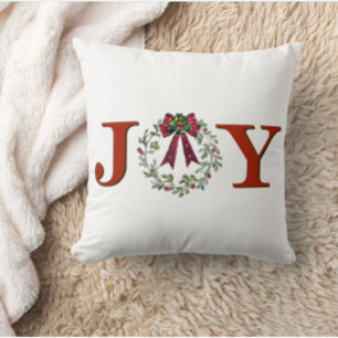 Joy With Wreath Throw Pillow