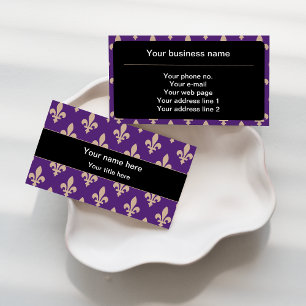Fleur de Lis Pattern, French, Royal, Cream, Purple Business Card