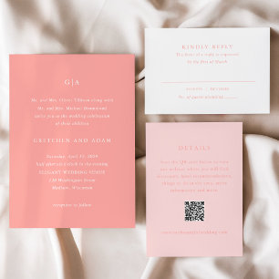 Elegant Coral Pink Modern Wedding RSVP Card