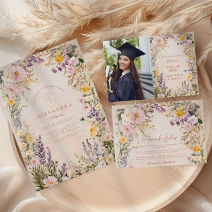 Photo Stylish Wildflower Meadow Garden Graduation  Announcement