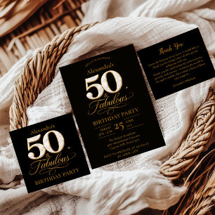 Luxury Black Gold 50 & Fabulous Birthday Thank You Card