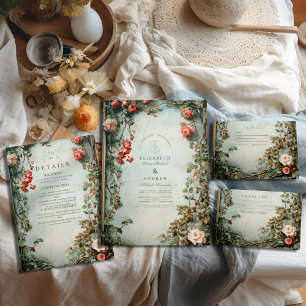 Vintage Floral Art Nouveau Wedding Thank You Card