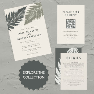 Fern Botanical Modern Minimal Woodland Wedding Invitation