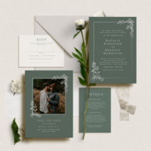 Hamilton Elegant Sage Silver Foil Greenery Wedding Foil Invitation