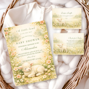 Little Lamb Wildflower Frame Baby Shower Invitation