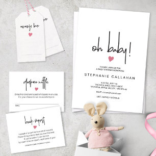 Modern Baby Girl BBQ Shower Tiny Pink Heart  Invitation