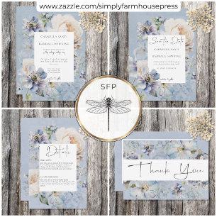 Rustic Romantic Dusty Blue & White Floral Wedding Thank You Card