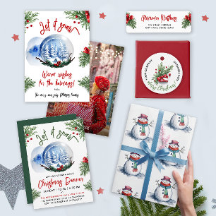 Cute White Red Snowman Christmas Winter Watercolor Wrapping Paper