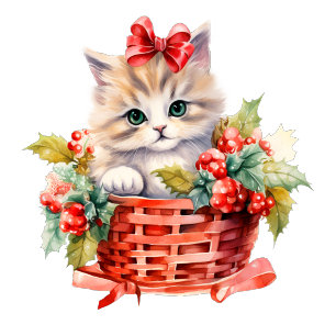 Cute Christmas Kitten in a Basket Greeting Card