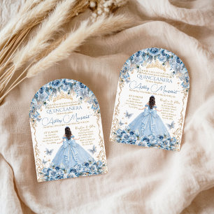 Royal Baby Blue Gold Crown Quinceañera Invitation