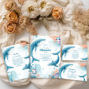 Watercolor Whale Under the Sea  Baby Shower Invitation
