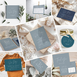 Baby shower script modern navy blue boho photo invitation