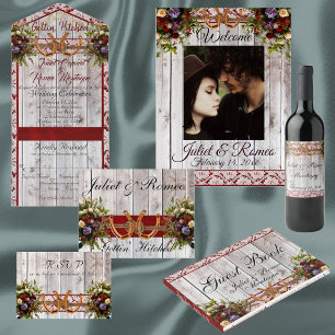 Flowers, Lace & Horseshoes Burgundy Ribbon Wedding