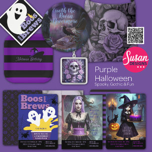 Purple Witch, Creepy Cute Spooky Birthday Invitation