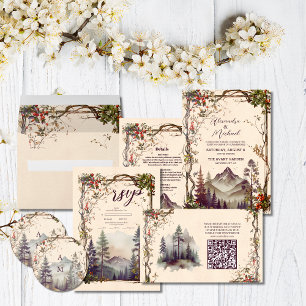 Rustic Mountain Forest Evergreen Tree Wedding Invitation