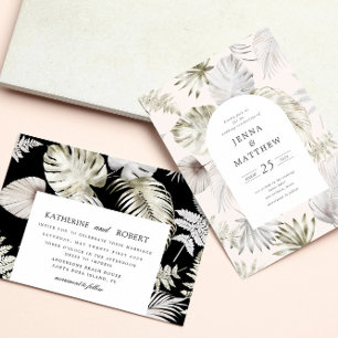 Luxurious Tropical Foliage Black Wedding Invitation