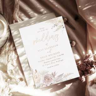Elegant Dusty Rose & Ivory White Floral Wedding Invitation