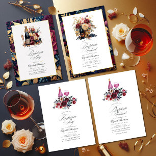 Burgundy and Navy Floral Wine Bachelorette Party Invitation