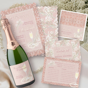 Pearls & Prosecco Rose Gold Blush QR Bridal Shower Invitation