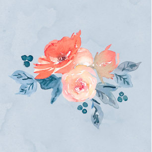 Coral and Dusty Blue Floral Unique Wedding Invitation