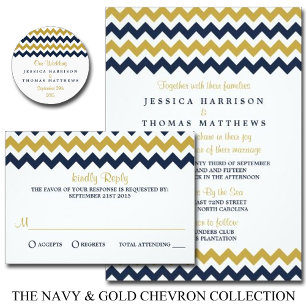 The Modern Chevron Wedding Collection- Navy & Gold Invitation