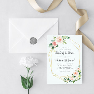 blush floral gold ring wedding invitation