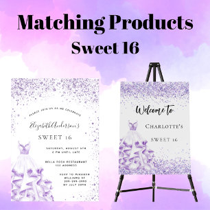 Sweet 16 violet dress floral budget invitation