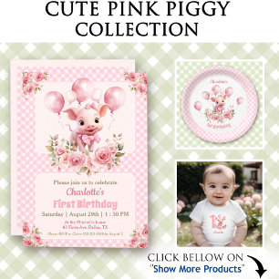 Pink Cute Piggy Farm Themed Girl 1st Birthday Wrapping Paper