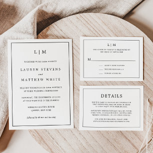 Simple Black and White Monogram Elegant Wedding Invitation