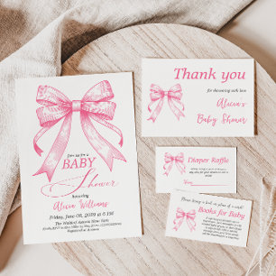 Coquette Pink Bow Retro Girl Baby Shower Thank You Card