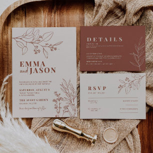 Boho Floral Earthy Beige Wedding Invitation