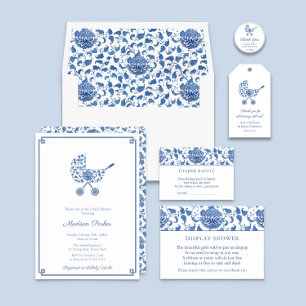 Diaper Raffle Blue Chinoiserie Baby Shower Enclosure Card