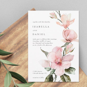 Classy Floral Magnolia Watercolor Wedding All In One Invitation