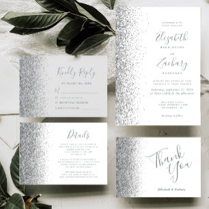 Modern Silver Glitter Edge White RSVP Card