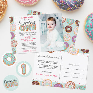 THANK YOU Card Blue Iced Donuts Birthday Party