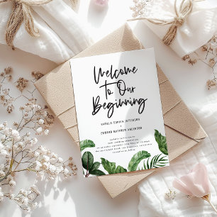 Tropical foliage and hand lettering photo wedding postcard
