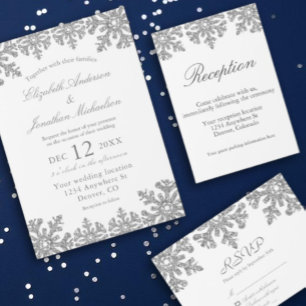 Silver Winter Snowflake Wedding Invitation