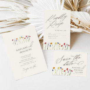 Vibrant Colorful Wildflower Modern Wedding Save The Date