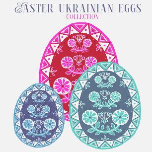 Ukrainian Tradition Pysanka Blue Pink Easter Egg  Holiday Card