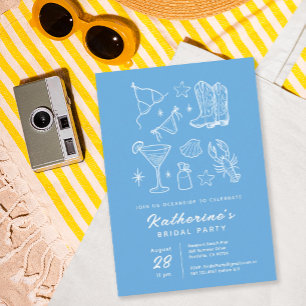 Summer White Hand Drawn Beach Bridal Shower Gold Foil Invitation