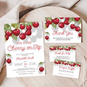 Watercolor Cherry On Top Baby Invitation